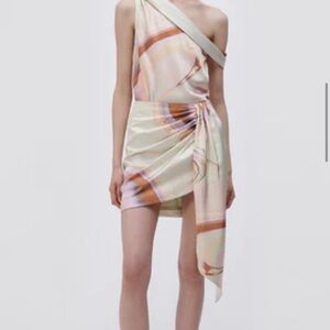 SIMKHAI Mae Draped Mini Skirt - SEAFOAM MARBLE PRINT / Size 2